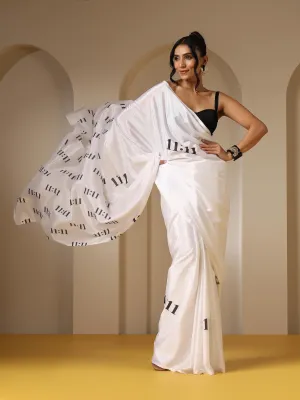 11:11 Printed White Saree with Blouse Fabric