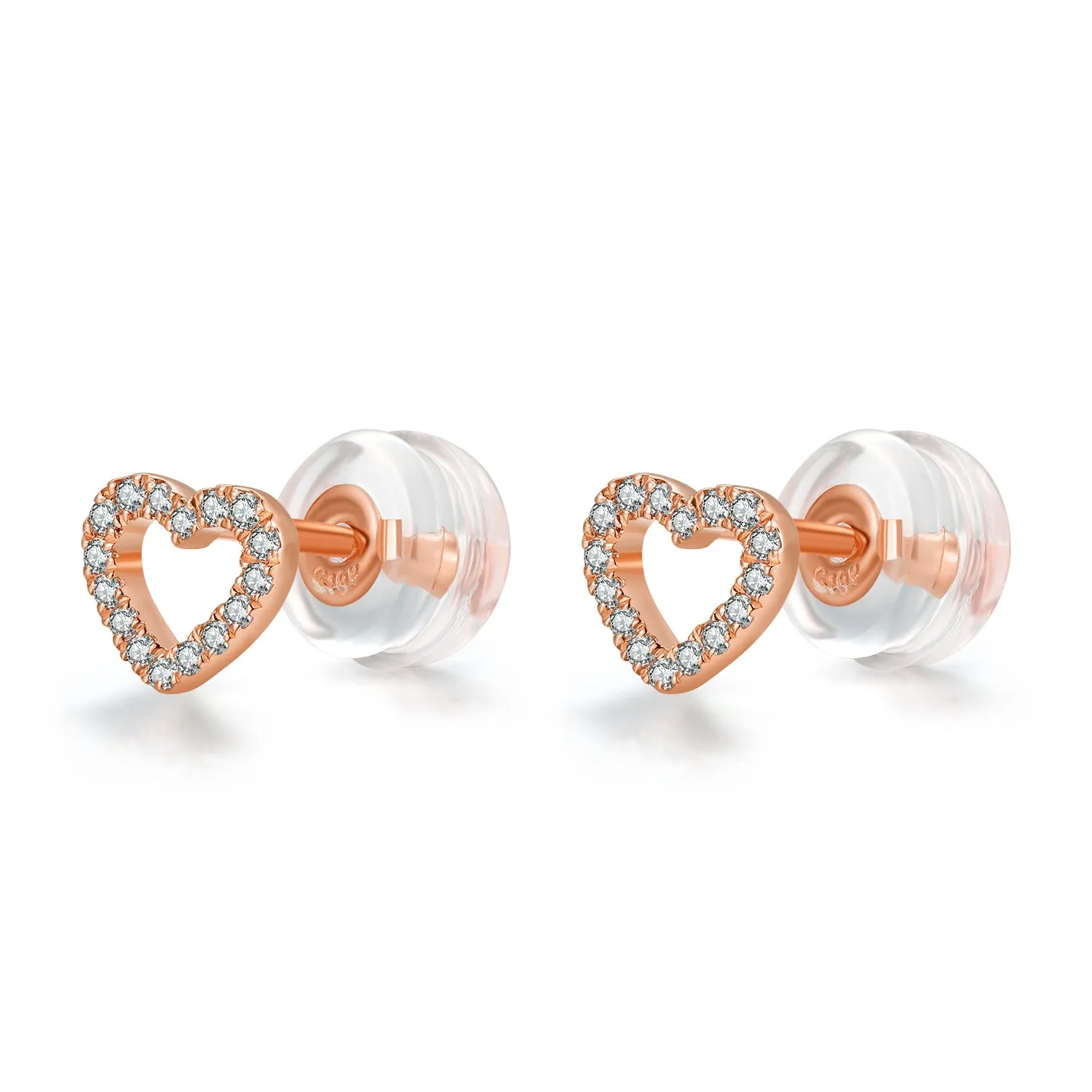 14K Solid Gold Heart Stud Earring Exclusively Handcrafted 0.087 Carat Natural Diamond (H-F Color, VS1-VS2 Clarity)