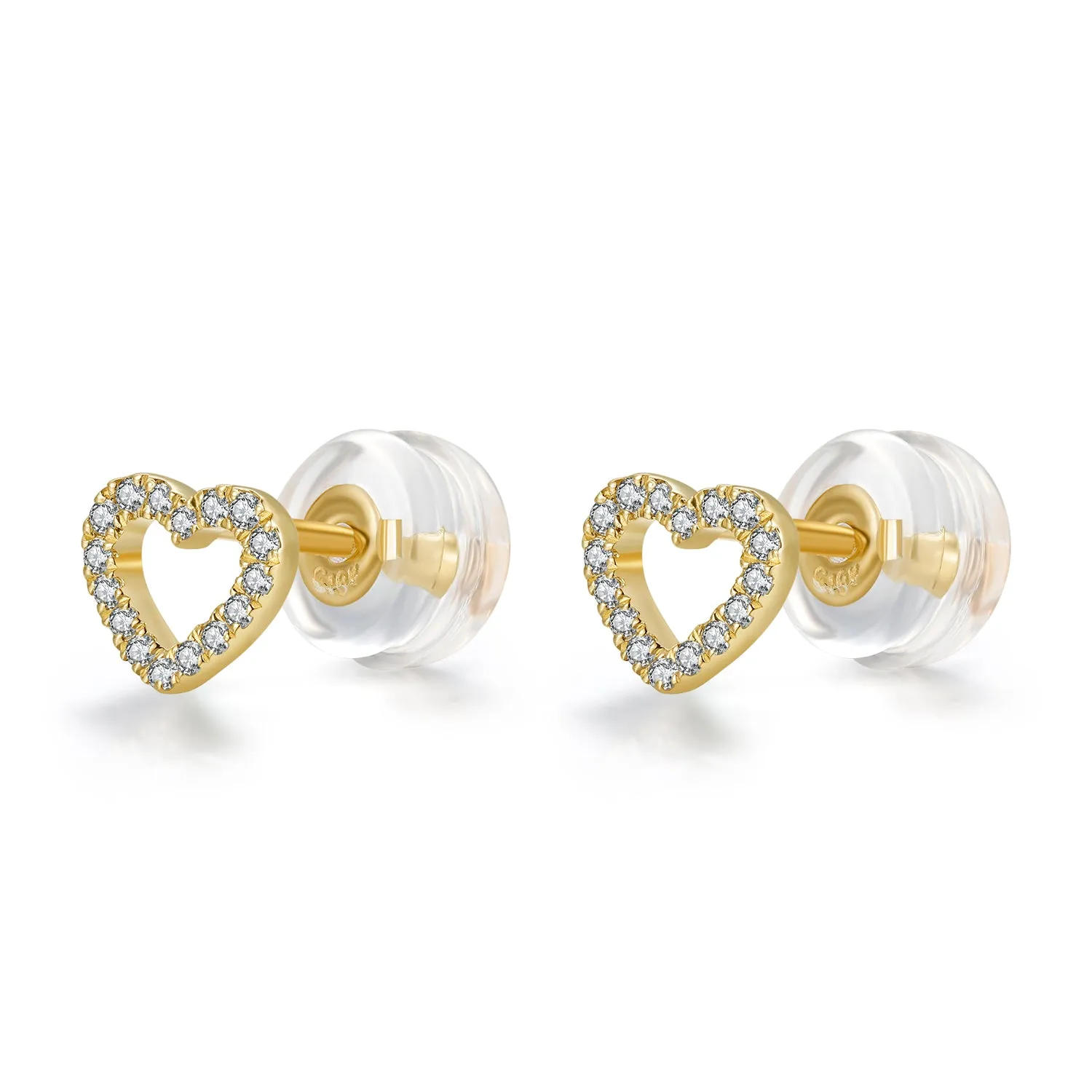 14K Solid Gold Heart Stud Earring Exclusively Handcrafted 0.087 Carat Natural Diamond (H-F Color, VS1-VS2 Clarity)