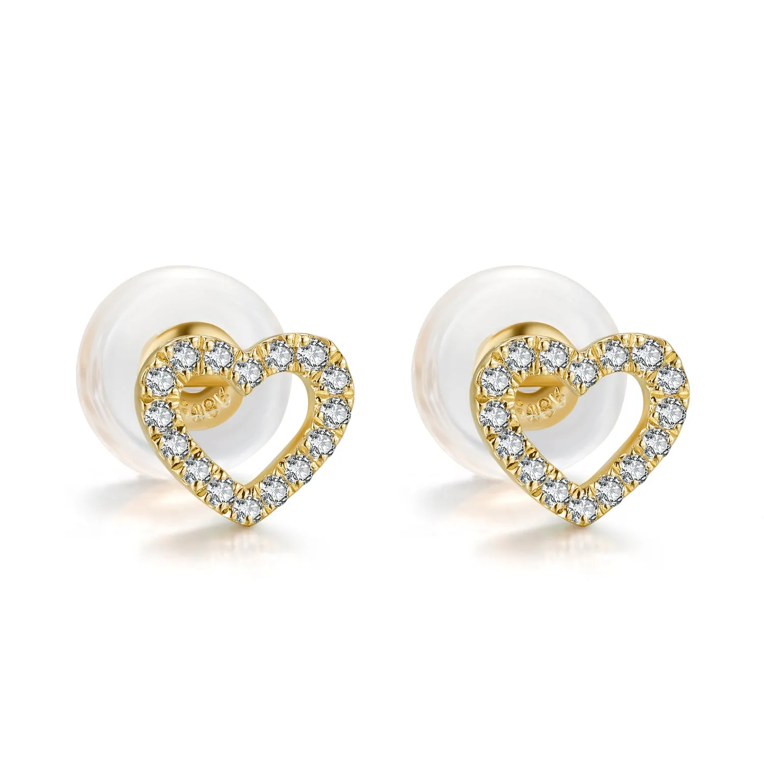 14K Solid Gold Heart Stud Earring Exclusively Handcrafted 0.087 Carat Natural Diamond (H-F Color, VS1-VS2 Clarity)