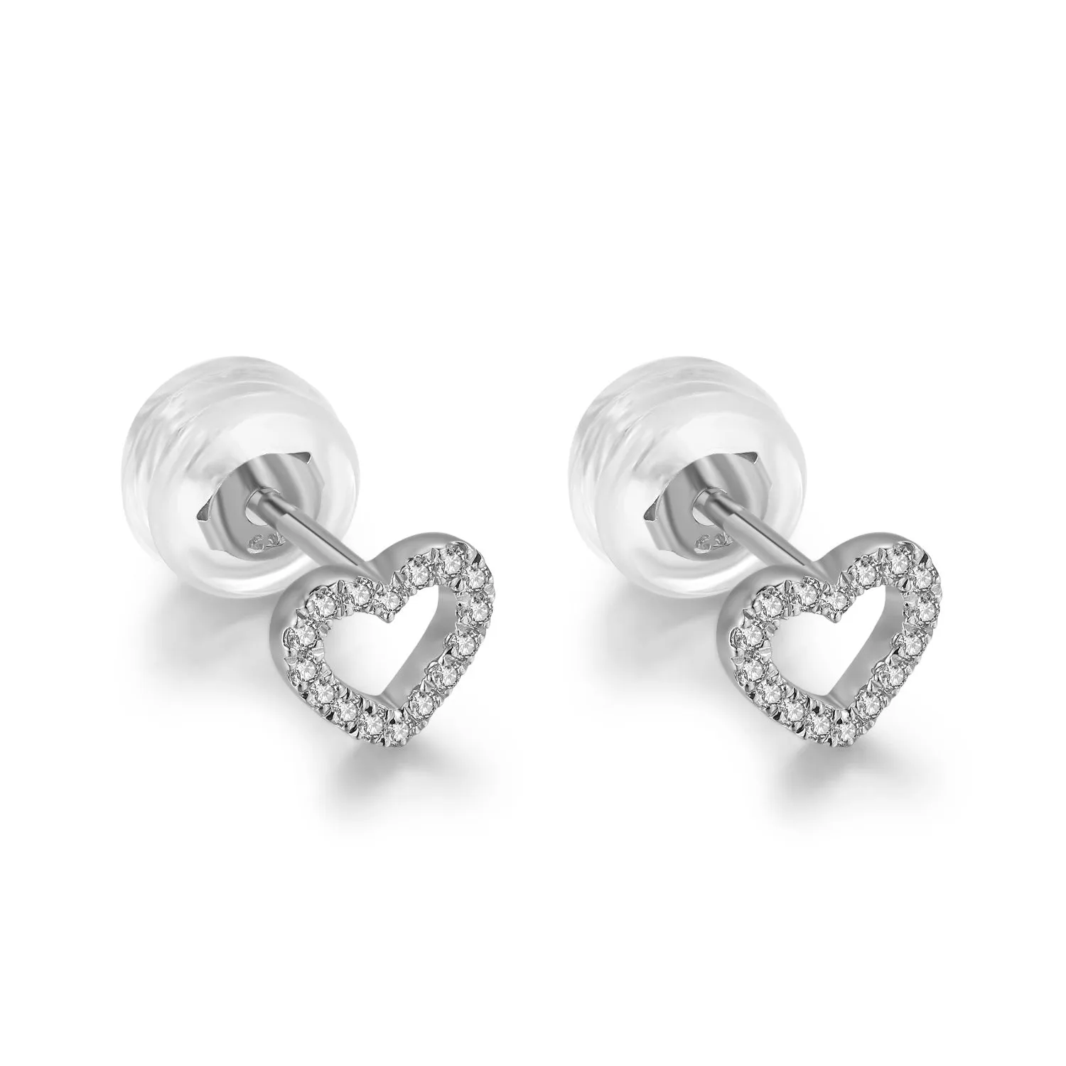 14K Solid Gold Heart Stud Earring Exclusively Handcrafted 0.087 Carat Natural Diamond (H-F Color, VS1-VS2 Clarity)
