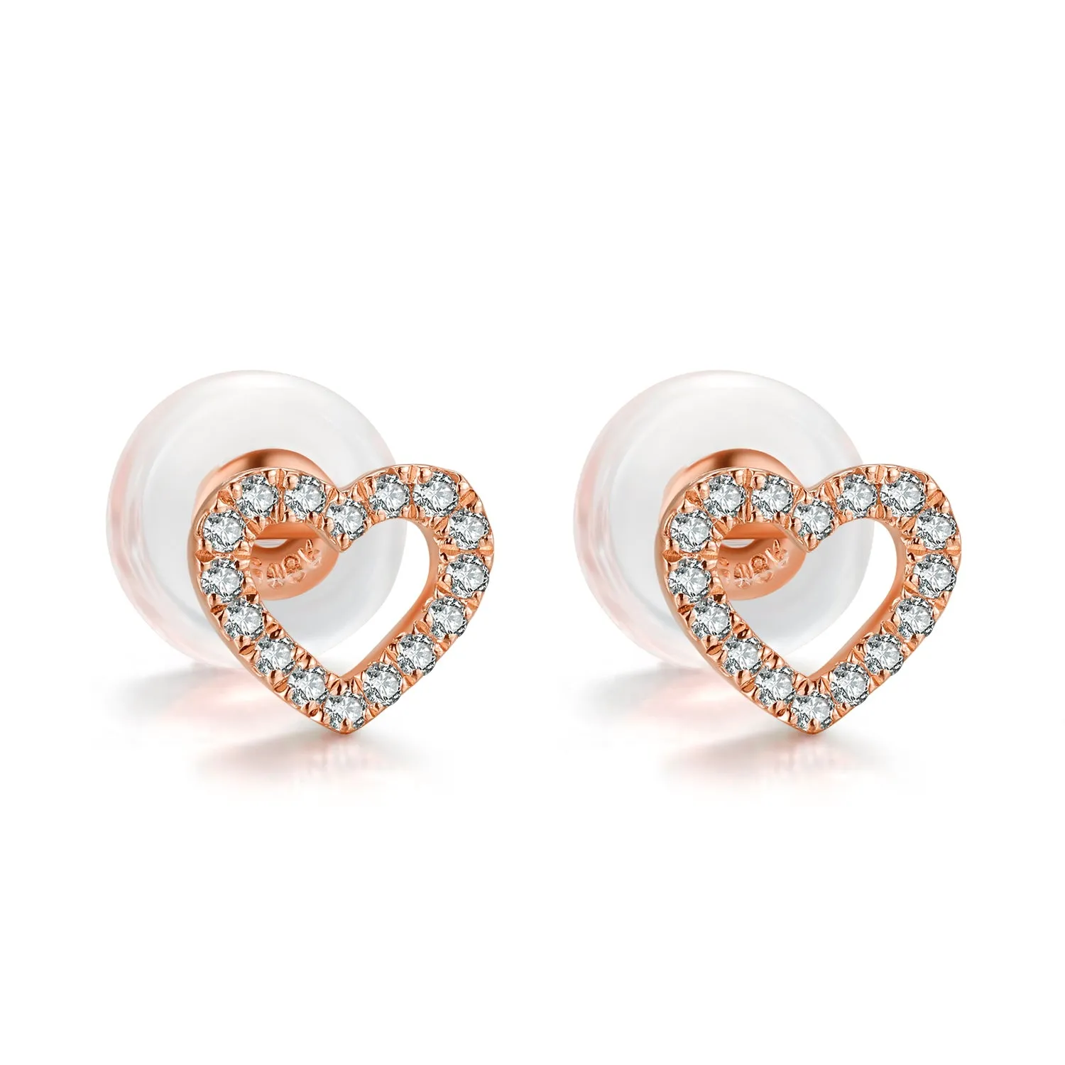 14K Solid Gold Heart Stud Earring Exclusively Handcrafted 0.087 Carat Natural Diamond (H-F Color, VS1-VS2 Clarity)