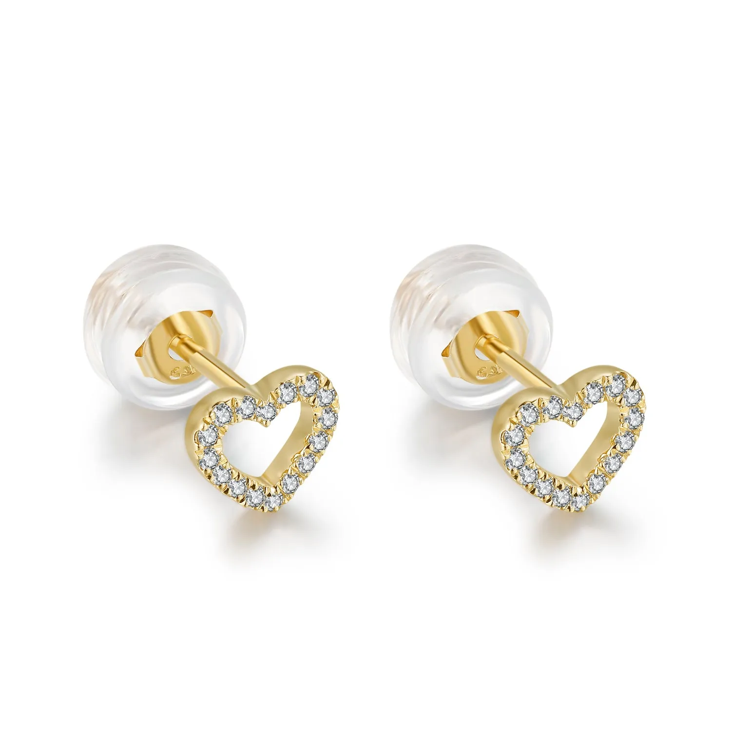 14K Solid Gold Heart Stud Earring Exclusively Handcrafted 0.087 Carat Natural Diamond (H-F Color, VS1-VS2 Clarity)