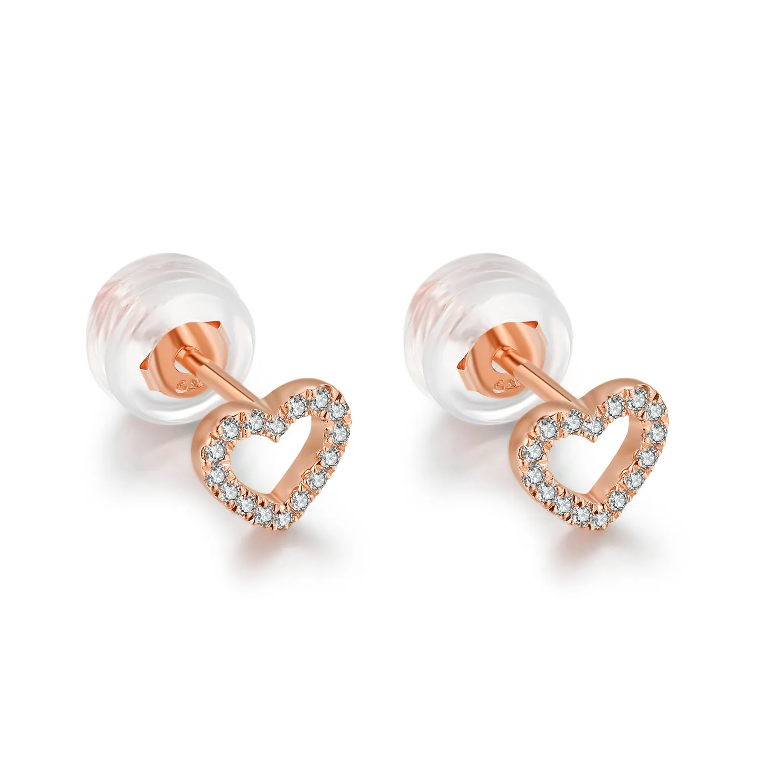 14K Solid Gold Heart Stud Earring Exclusively Handcrafted 0.087 Carat Natural Diamond (H-F Color, VS1-VS2 Clarity)