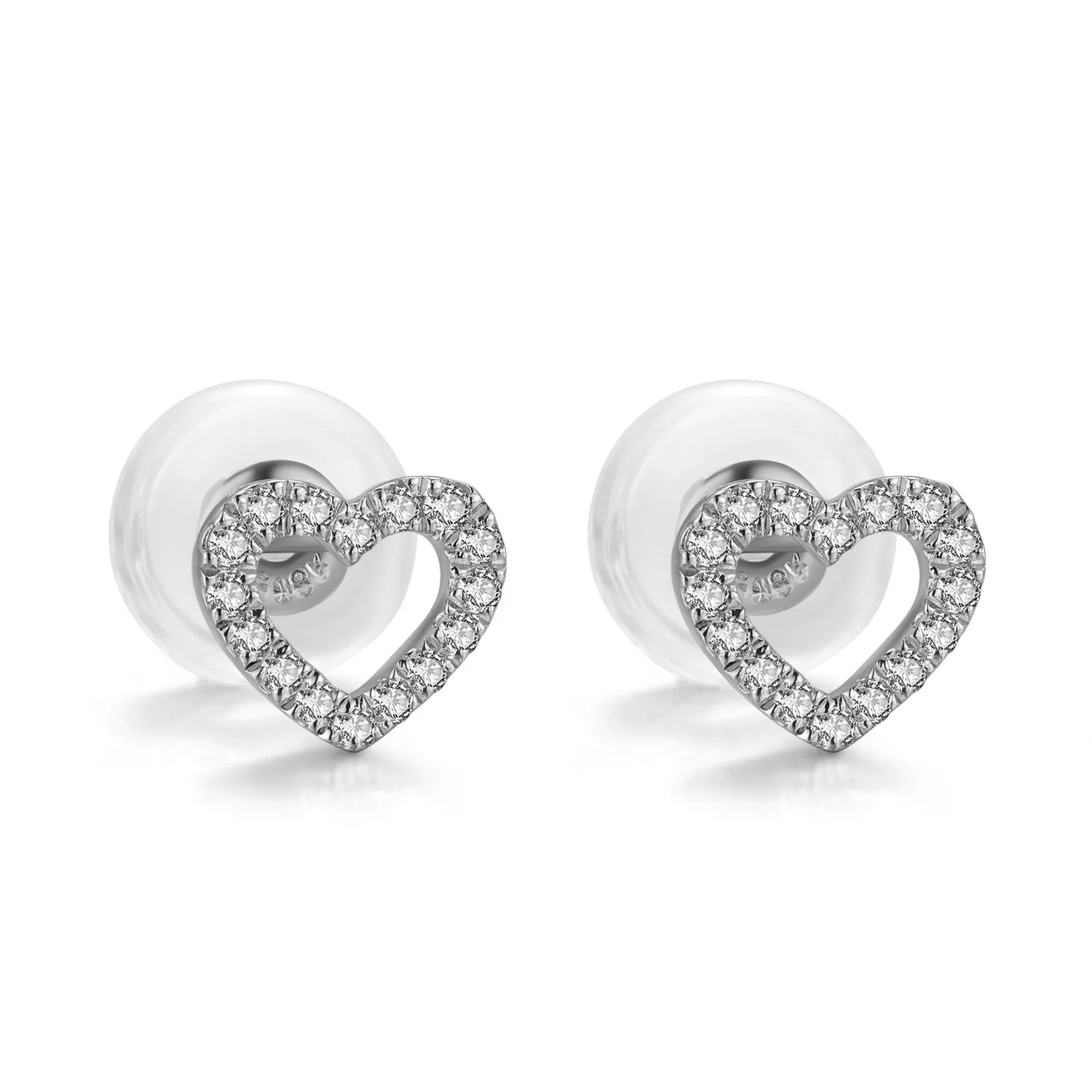 14K Solid Gold Heart Stud Earring Exclusively Handcrafted 0.087 Carat Natural Diamond (H-F Color, VS1-VS2 Clarity)