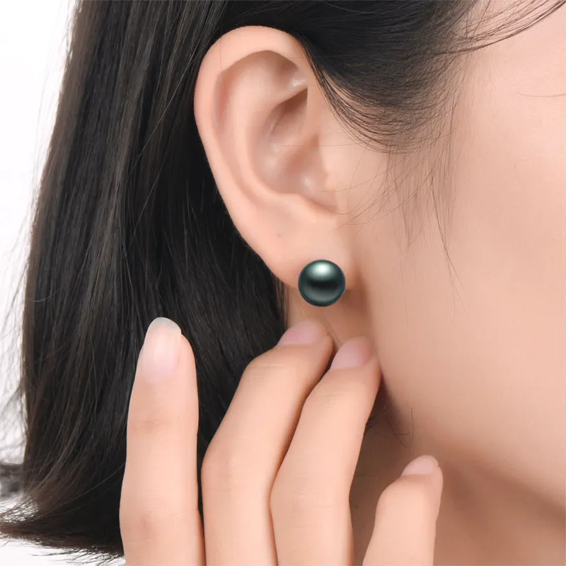 18K Gold Black Tahitian South Sea Cultured Pearl Stud Earrings