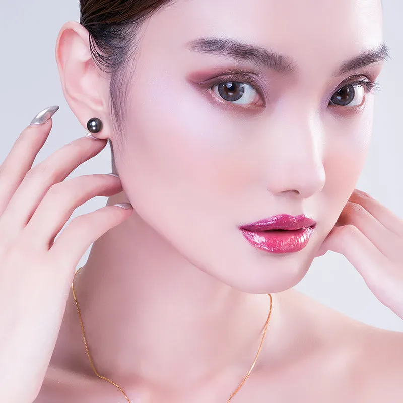 18K Gold Black Tahitian South Sea Cultured Pearl Stud Earrings