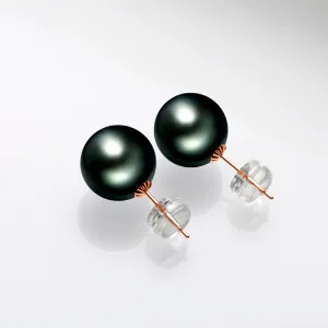 18K Gold Black Tahitian South Sea Cultured Pearl Stud Earrings