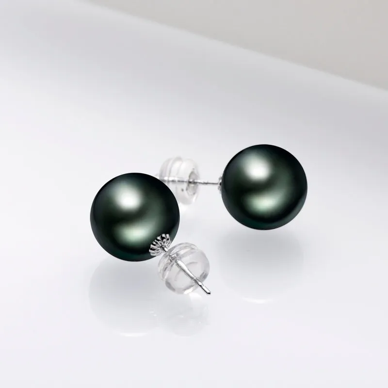 18K Gold Black Tahitian South Sea Cultured Pearl Stud Earrings