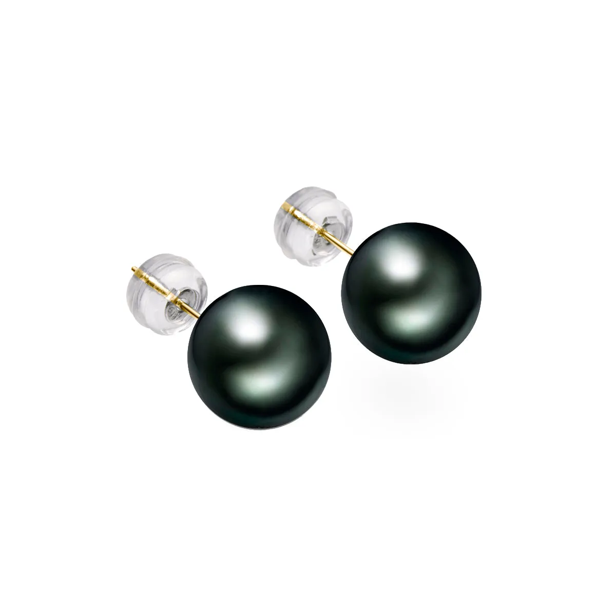 18K Gold Black Tahitian South Sea Cultured Pearl Stud Earrings