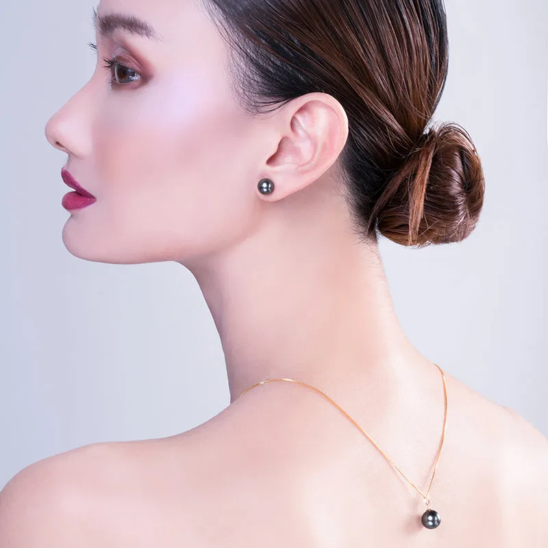 18K Gold Black Tahitian South Sea Cultured Pearl Stud Earrings