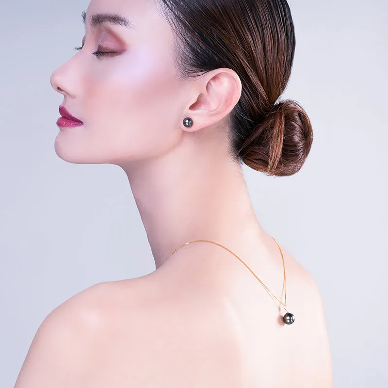 18K Gold Black Tahitian South Sea Cultured Pearl Stud Earrings