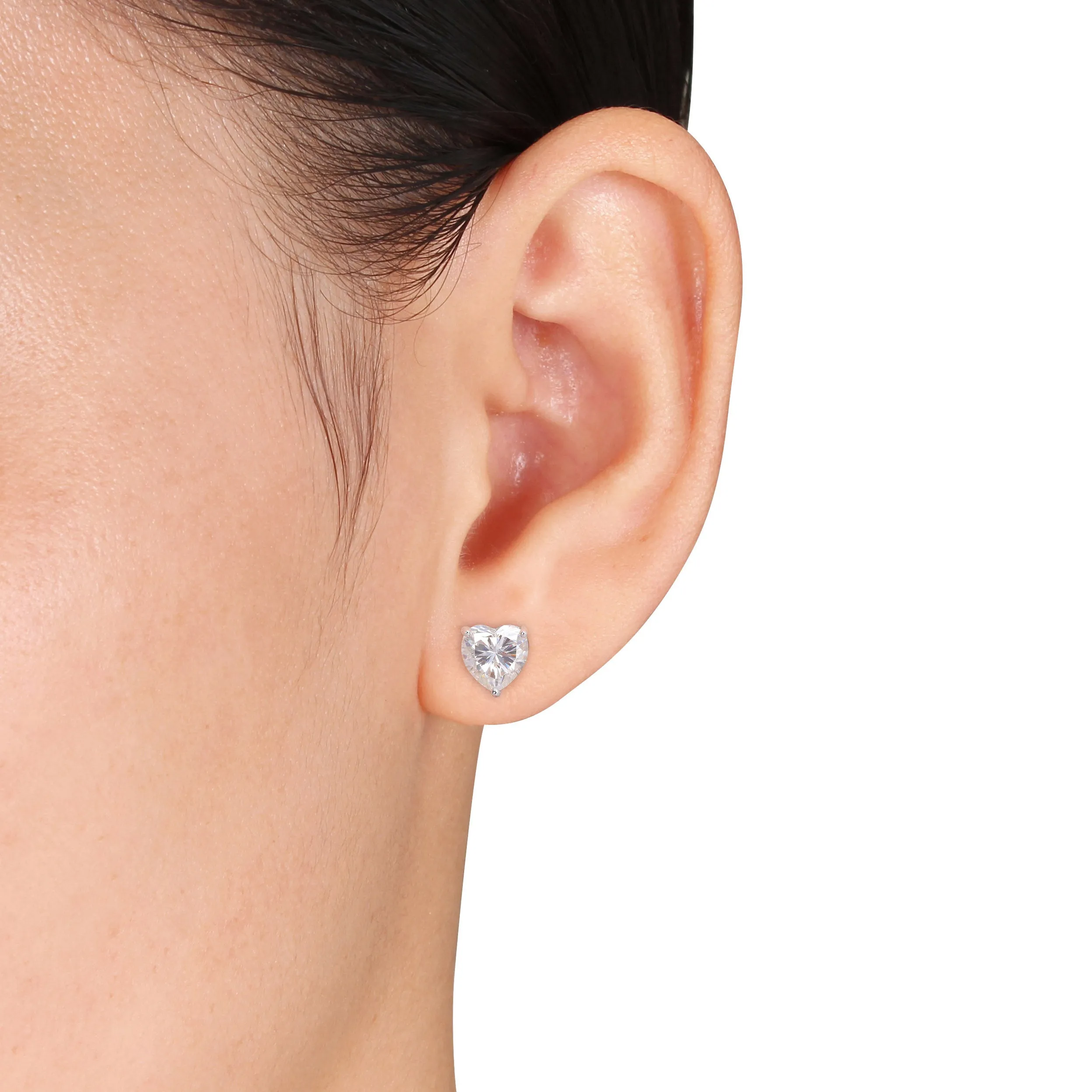 4 CT DEW Created Moissanite Heart Fashion Post Earrings Silver