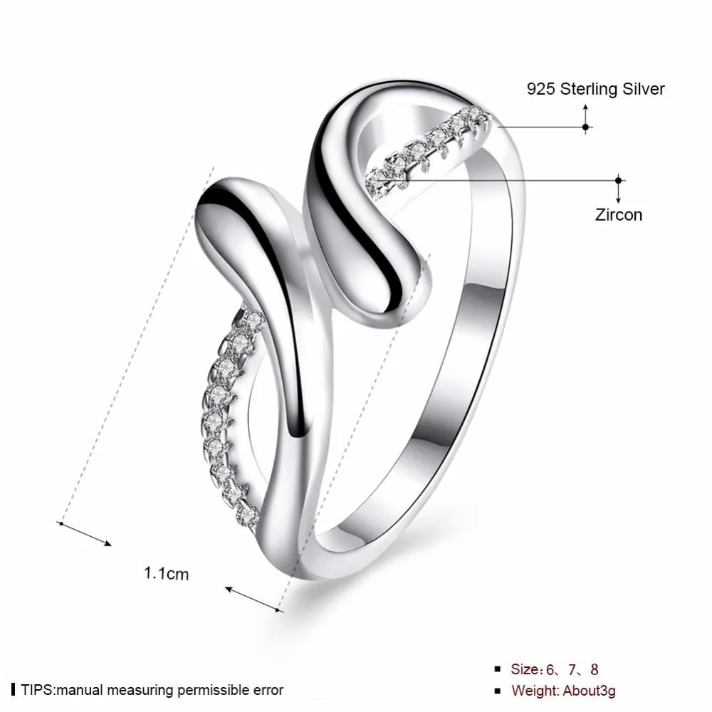 925 Sterling Silver Soft Twist Rings for Women with Cubic Zirconia Stones – Trendy Jewelry Gift