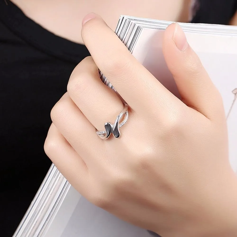 925 Sterling Silver Soft Twist Rings for Women with Cubic Zirconia Stones – Trendy Jewelry Gift