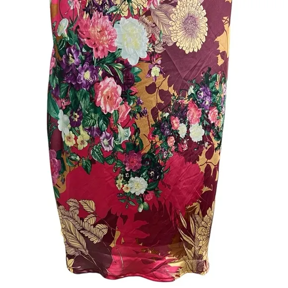 Aakaa Strappy Silky Satin Floral Cowl Neck Midi Summer Slip Dress