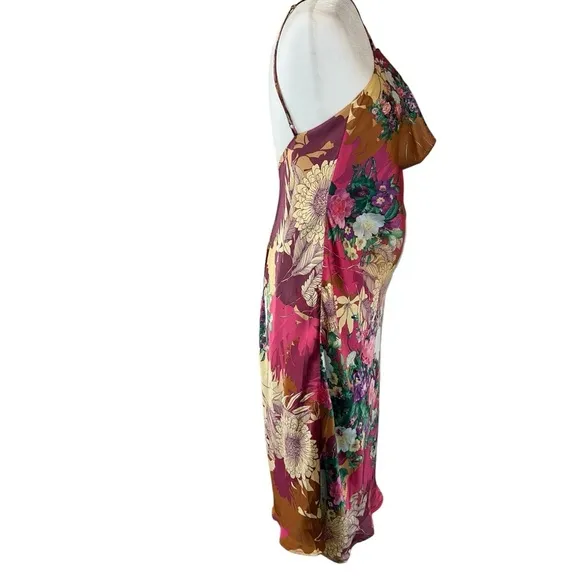 Aakaa Strappy Silky Satin Floral Cowl Neck Midi Summer Slip Dress