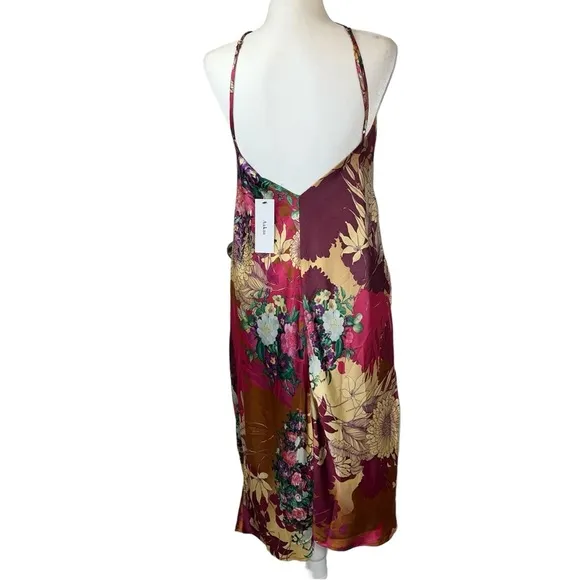 Aakaa Strappy Silky Satin Floral Cowl Neck Midi Summer Slip Dress