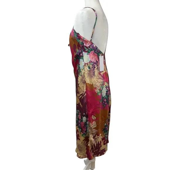 Aakaa Strappy Silky Satin Floral Cowl Neck Midi Summer Slip Dress