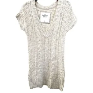 Abercrombie Cable Knit V-Neck Tunic Sweater Y2K Cream Small Logo 2000s Preppy S