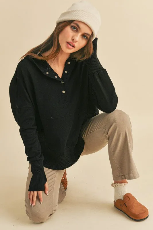 Aemi Co Half Snap Dropped Shoulder Hoodie