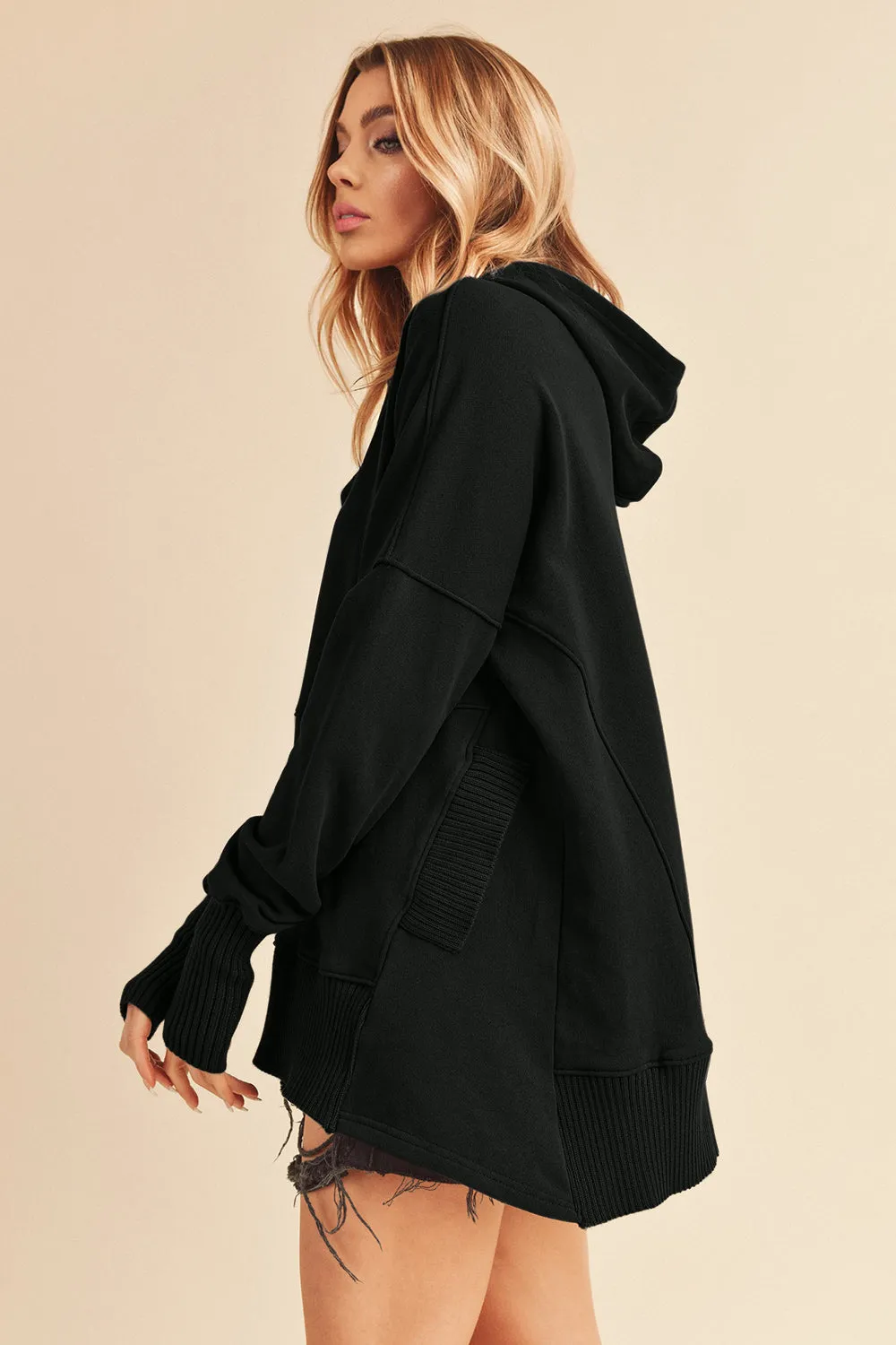 Aemi Co Half Snap Dropped Shoulder Hoodie