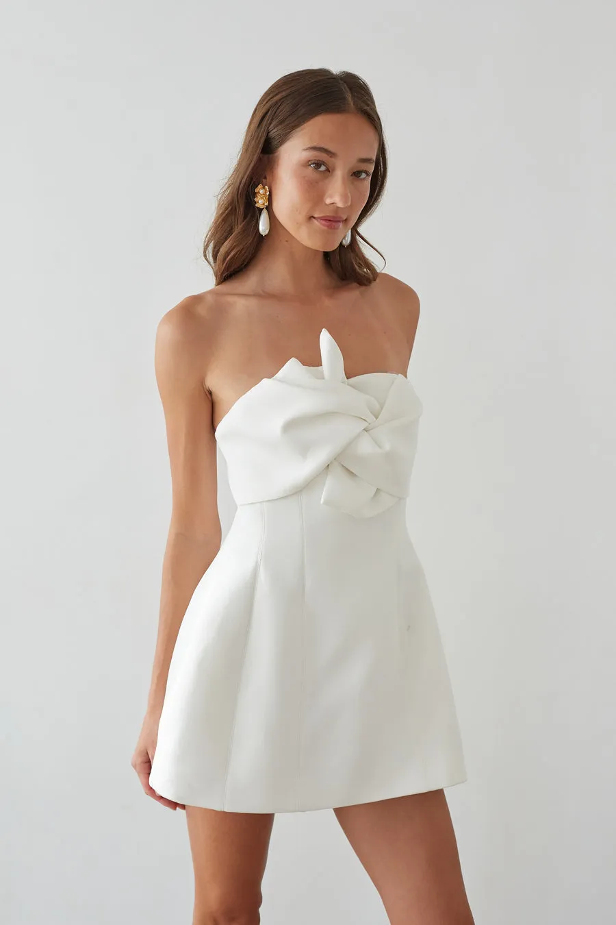 Alix Strapless Twist Front Bubble Mini Dress