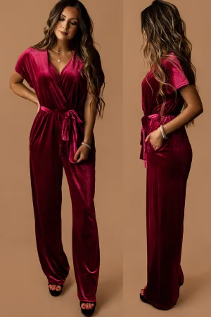 Another Love Velvet Jumpsuit (Jewel / Burgundy)