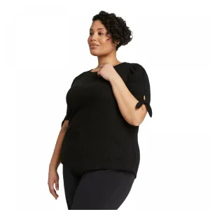 Ava & Viv Women's Plus Size Short Sleeve Pointelle Tie Top