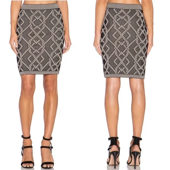 BCBGMAXAZRIA Pavel Skirt Jacquard Stretch Knit Pencil Skirt Small