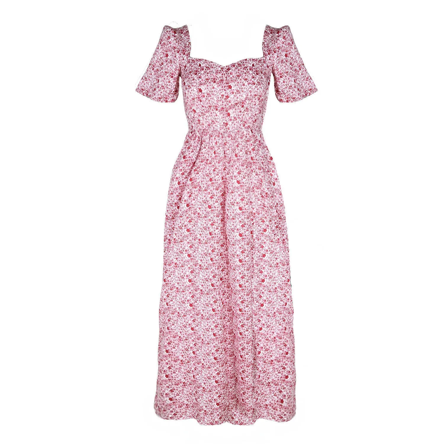 Beatrice Maxi Dress with Sweetheart Neckline / Pink   Milkly White Liberty Floral Cotton