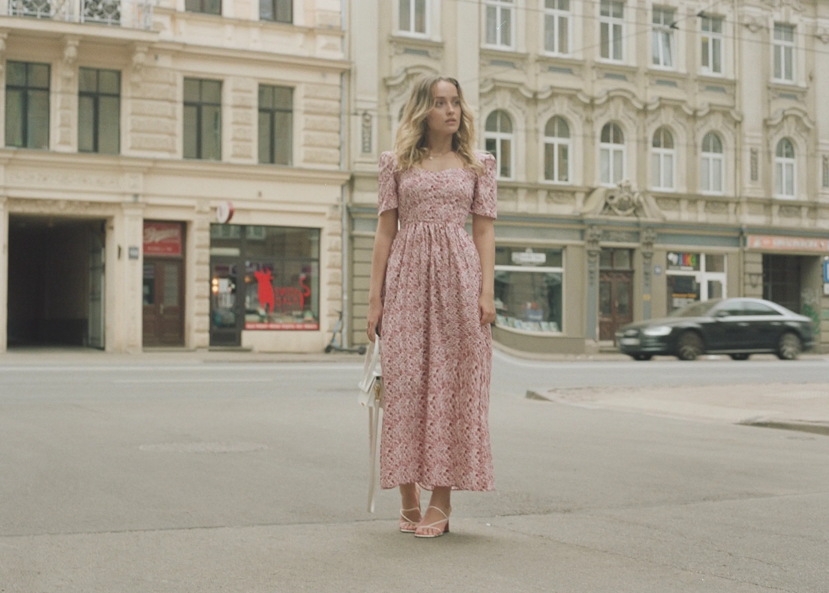 Beatrice Maxi Dress with Sweetheart Neckline / Pink   Milkly White Liberty Floral Cotton