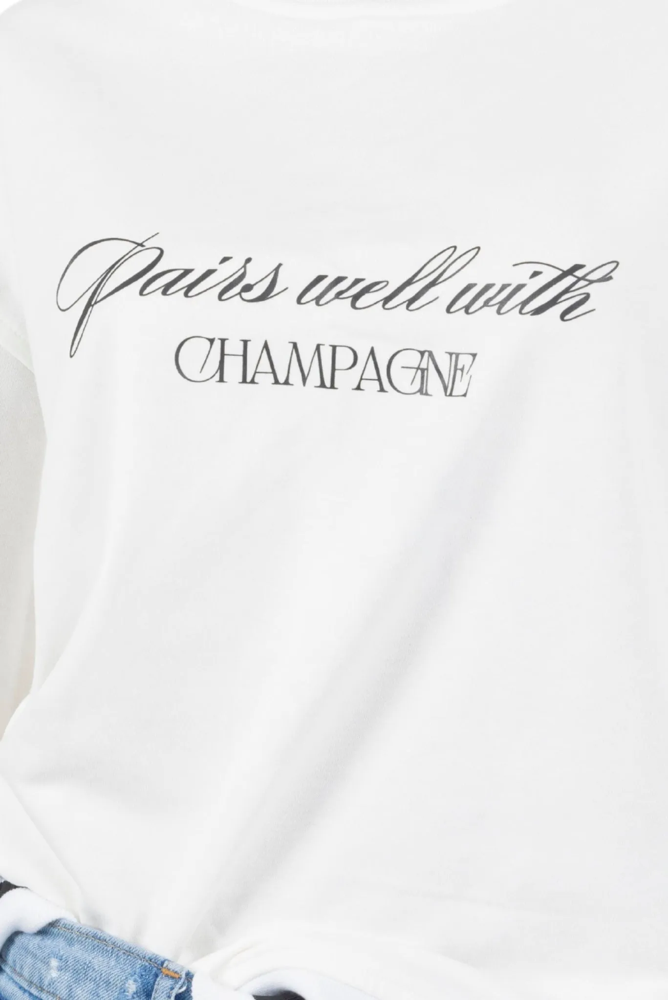 Bella Printed Round Neck Pullover Sweatshirt White