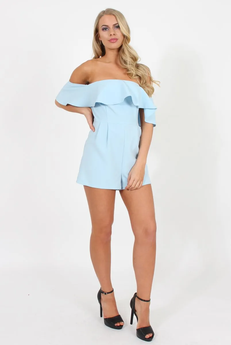Blue Off The Should Frill Playsuit -  Annalix