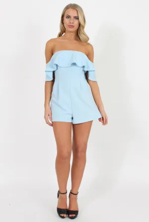 Blue Off The Should Frill Playsuit -  Annalix