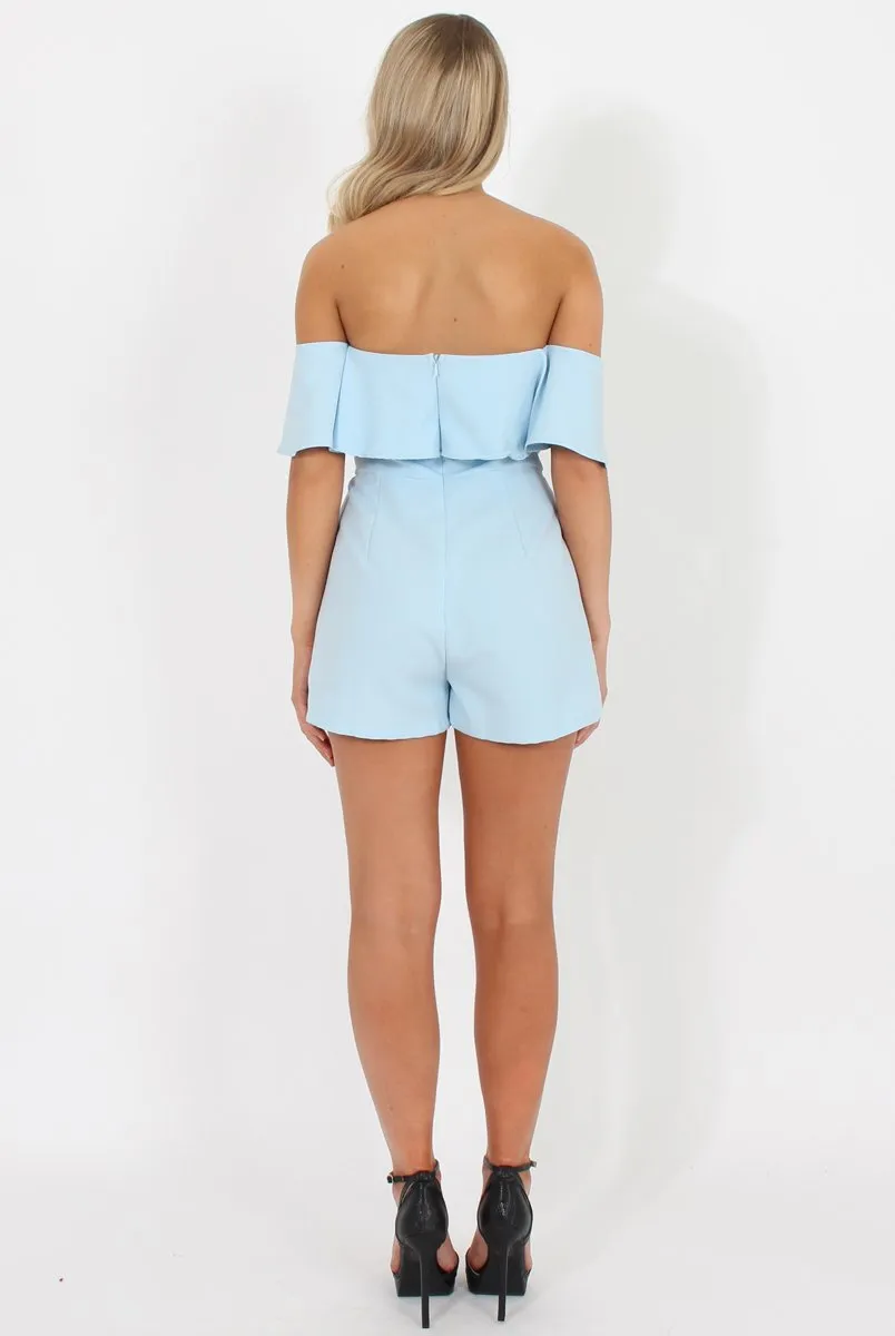 Blue Off The Should Frill Playsuit -  Annalix