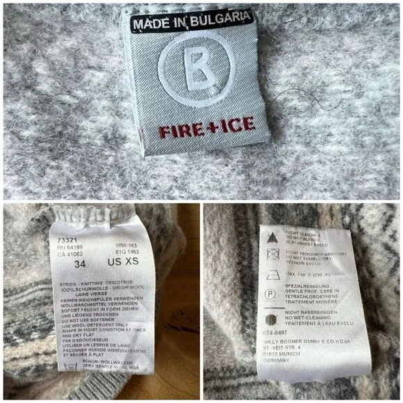BOGNER FIRE   ICE Y2K VIRGIN WOOL FULL ZIP SWEATER APRES SKI MOUNTAIN NORDIC VTG