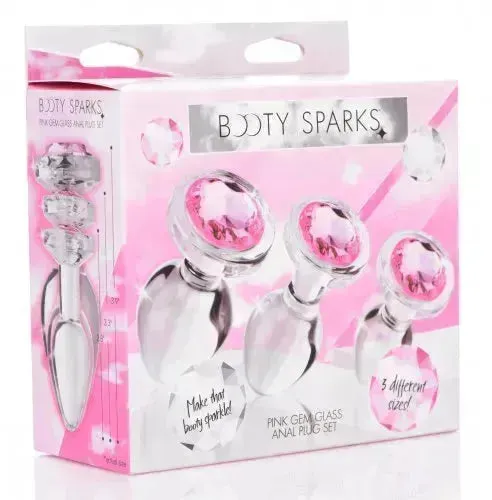 Booty Sparks Pink Gem Glass Anal Plug - Set