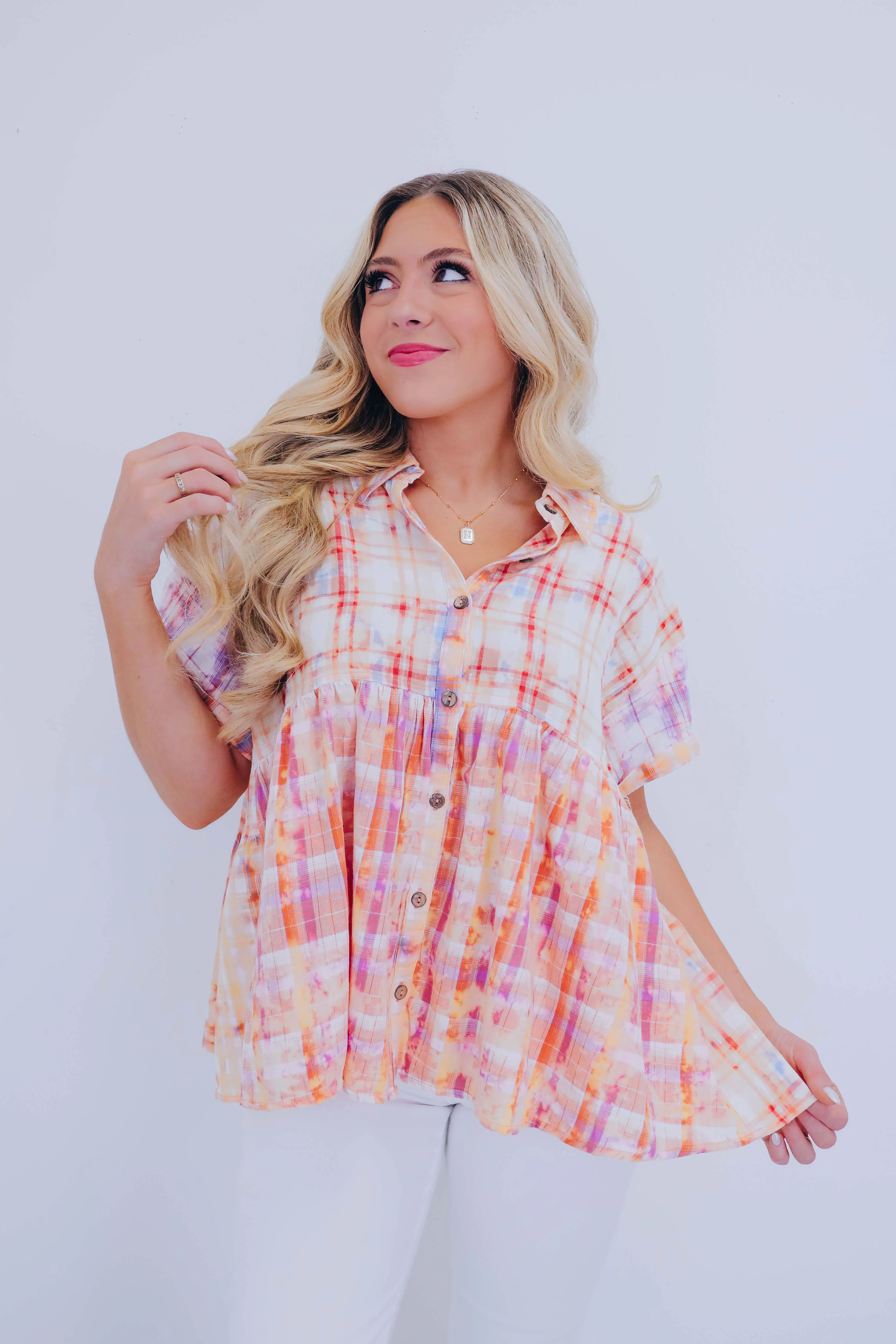 Brenna Bleach Wash Babydoll Top By Oli & Hali - 2 Colors