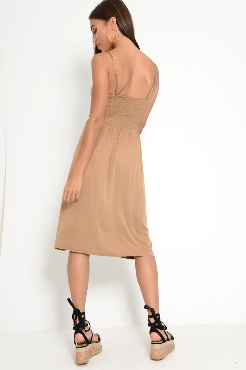 Camel Knot Front Button Dress - Kadia