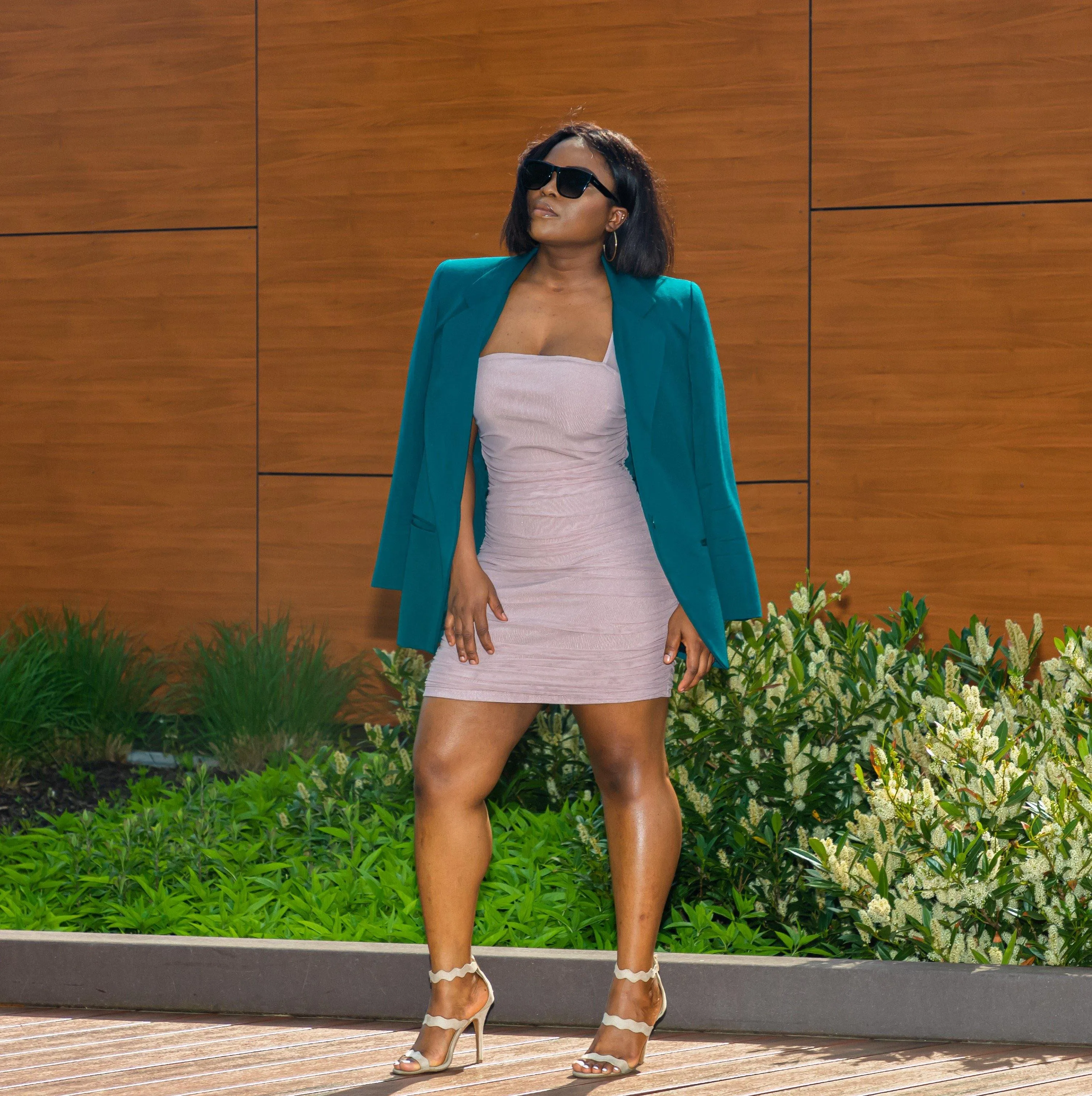 Caramel mesh ruched puff sleeve mini dress