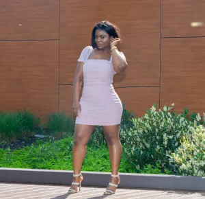 Caramel mesh ruched puff sleeve mini dress
