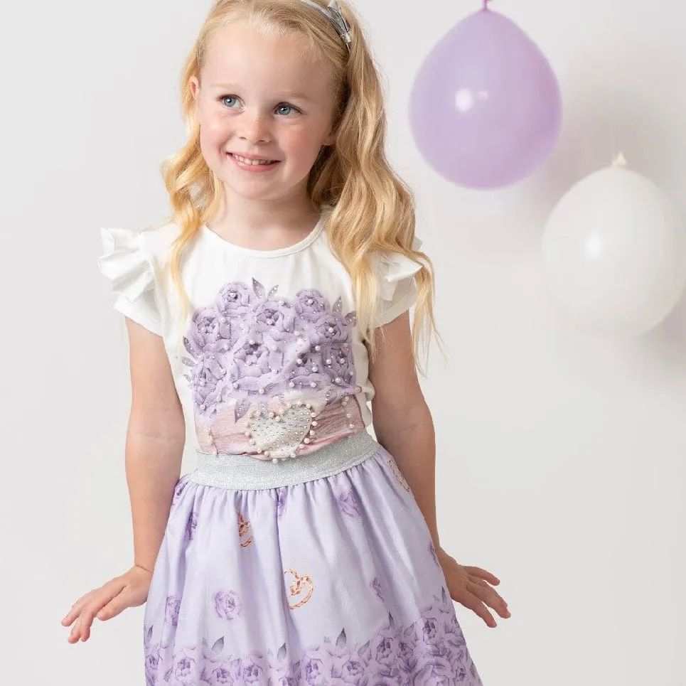 CARAMELO KIDS - Diamanté Flower Box Skirt Set - Lilac