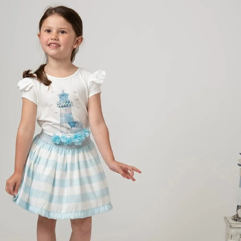 CARAMELO KIDS - Diamanté Light House Striped Skirt Set - Blue