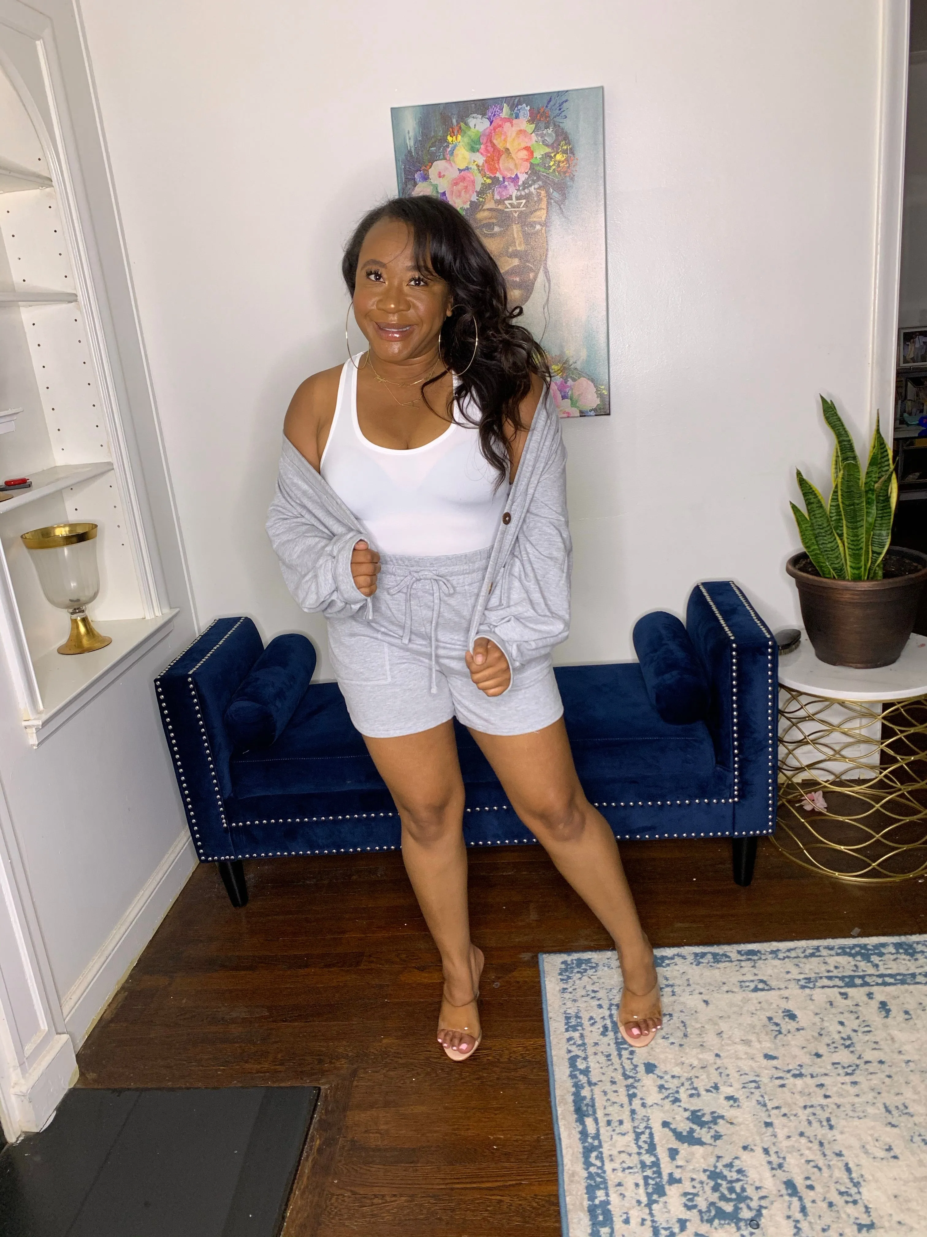 Cardigan Short Set- Heather Grey