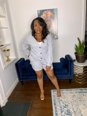 Cardigan Short Set- Heather Grey