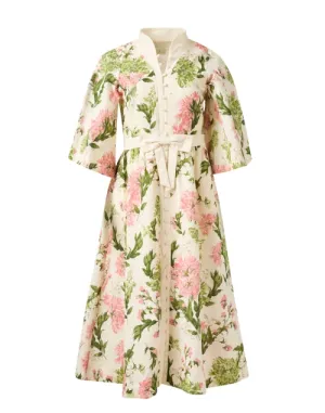 Carmen Ivory Multi Floral Linen Cotton Dress