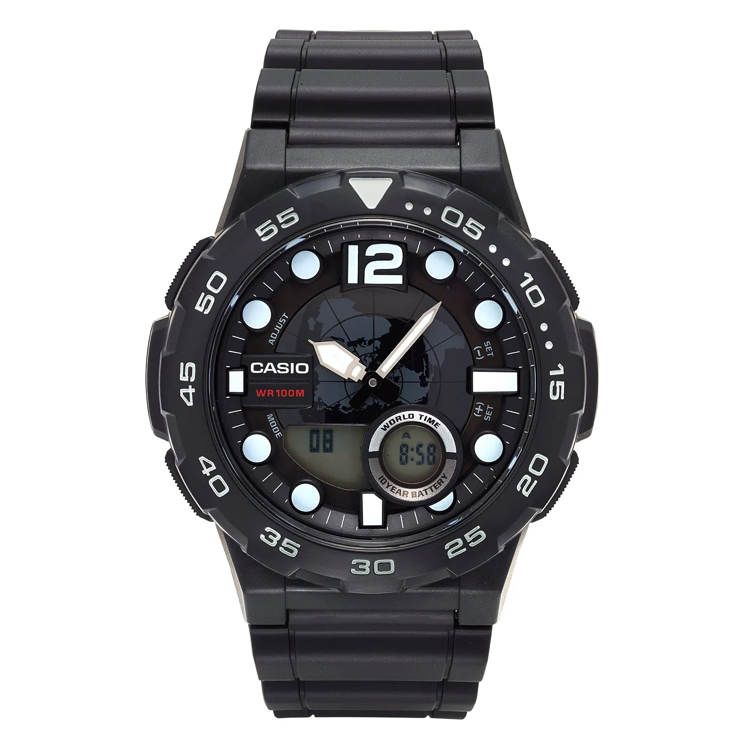 Casio Men's '3D Dial' Quartz Resin Watch, Color:Black (Model: AEQ100W-1AV)