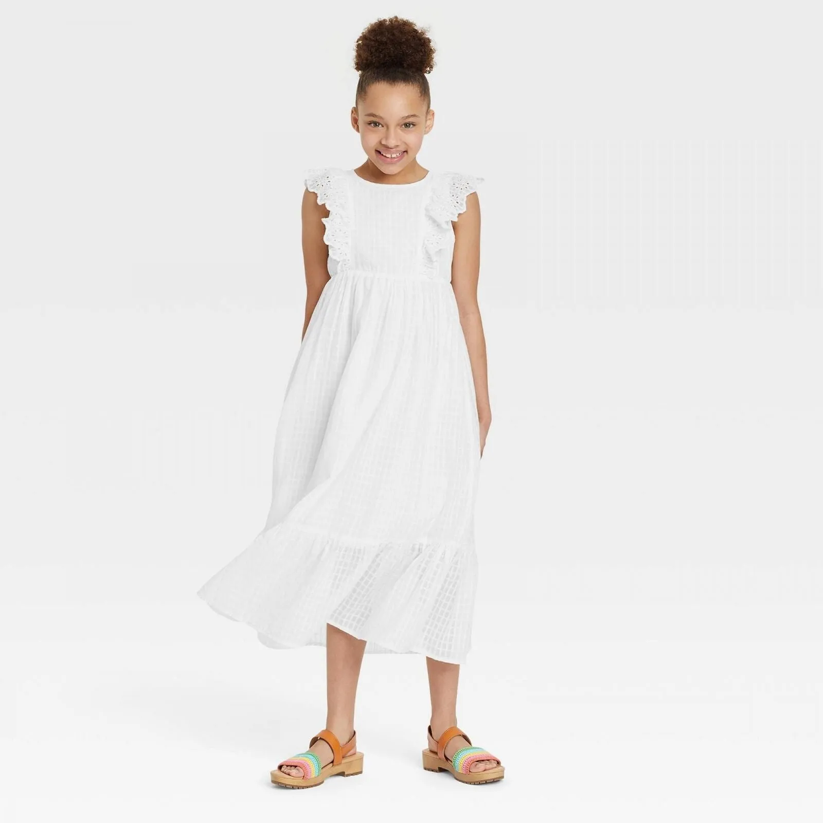 Cat & Jack Girls' Woven Short Sleeve Maxi Dress White L