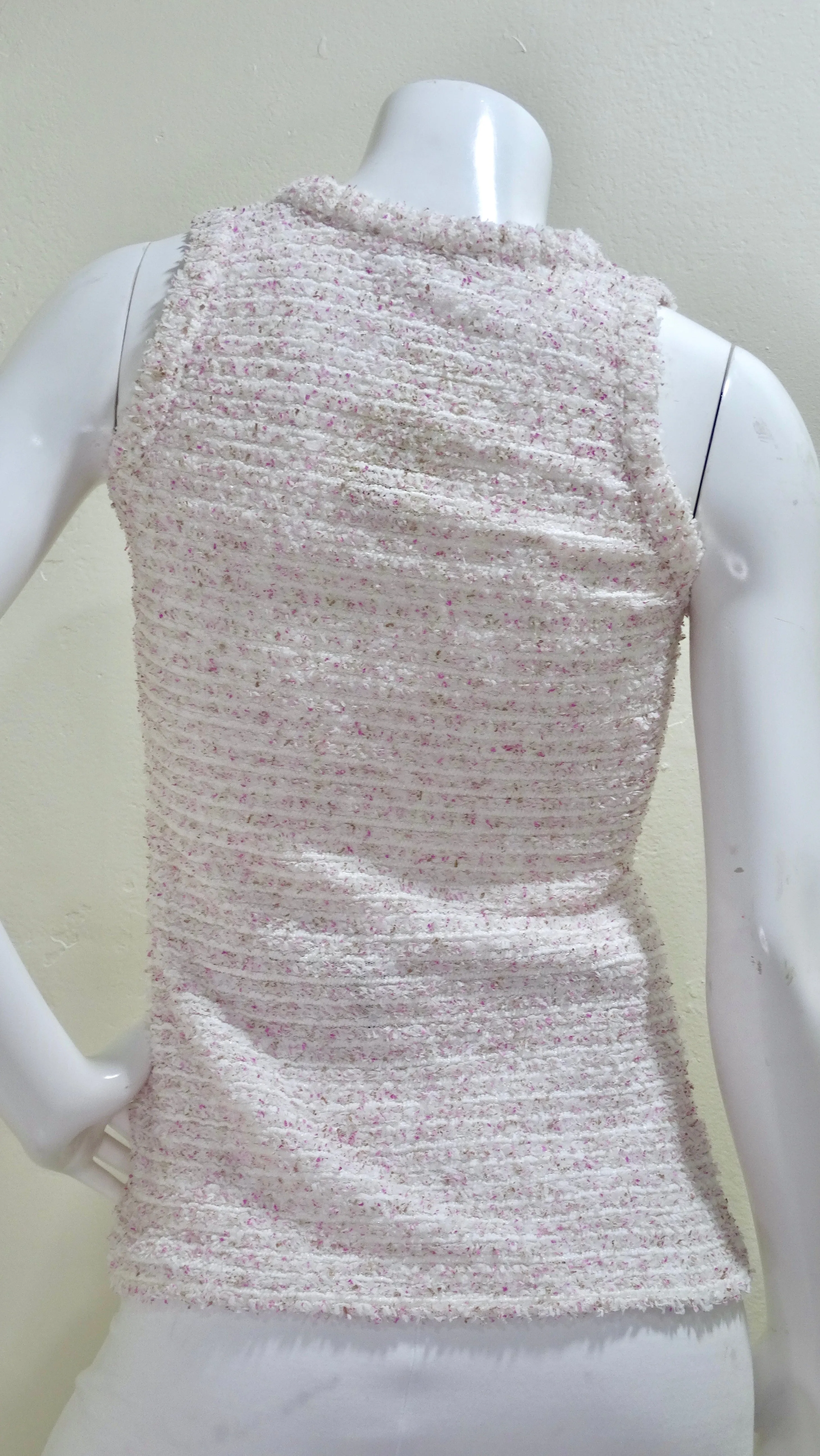 Chanel Resort 2016 Pink White Tweed Tank Top
